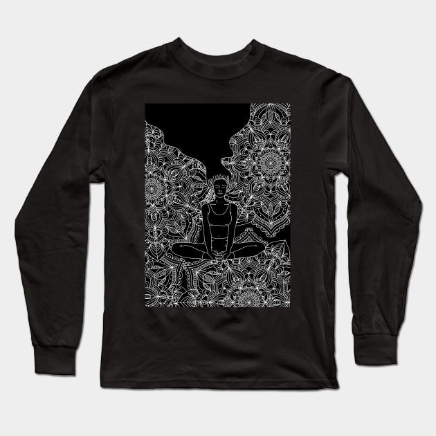 Mandala line Yoga Meditation Zen Girl Long Sleeve T-Shirt by Sierraillustration